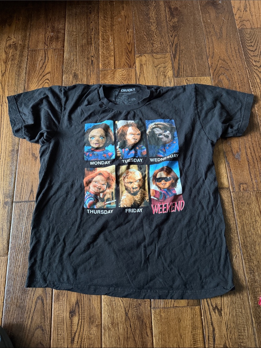 Chucky Men’s' Black Graphic Tee - Weekday Faces Size L